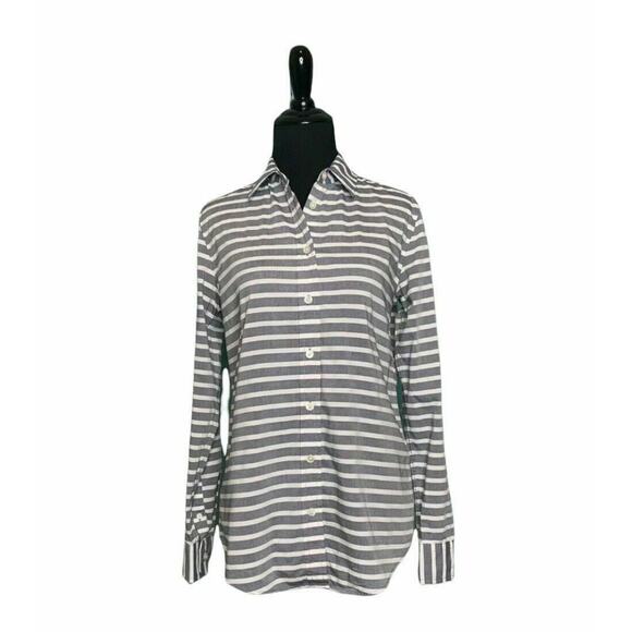 BANANA REPUBLIC Gray White Striped Long sleeves Button-Up Shirt XS - Picture 1 of 11
